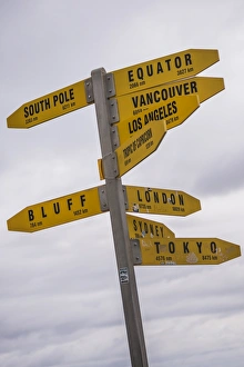 City distances sign at Cape Reinga Lighthouse, Northland, North Island, New Zealand City distances sign at Cape Reinga Lighthouse, Northland, North Island, New Zealand
