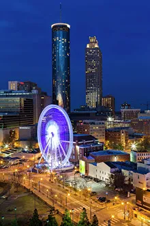 City skyline, elevated view over Downtown and the Centennial Olympic Park in Atlanta City skyline, elevated view over Downtown and the Centennial Olympic Park in Atlanta
