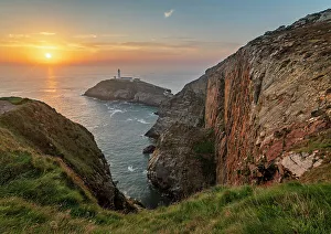 Holy Island Wales Prints: Cliffs and South Stack Lighthouse at sunset