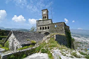 Albanian Architecture Prints: Clock tower in the citadel of Gjirokaster, UNESCO World Heritage Site, Albania, Europe