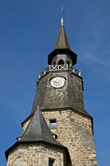 Brittany Landmarks Prints: Clock Tower, clock bought in 1498 by the town, Dinan, Brittany, France, Europe