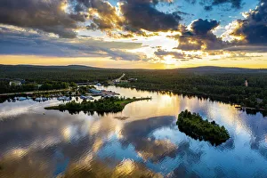 Prints of Clouds reflecting at sunset on Lake Inari, Inari, Lapland, northern Finland, Europe Finland Prints: Clouds Reflecting on Lake Inari Print