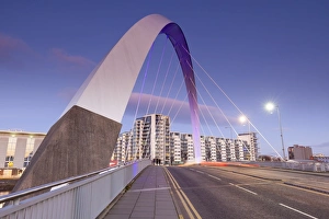 UK River Scene Prints: The Clyde Arc Bridge (Squinty Bridge), view towards Finnieston, Glasgow, Scotland