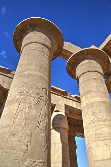 Luxor Temple Columns Prints: Column reliefs, Hypostyle Hall, The Ramesseum (Mortuary Temple of Ramese II), Luxor