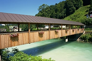 Mountain Stream Scenery Prints: Covered bridge and mountain stream