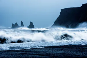 Prints of Crashing waves on Black Sand Beach, Iceland, Polar Regions Iceland Prints: Crashing Waves Black Sand Print