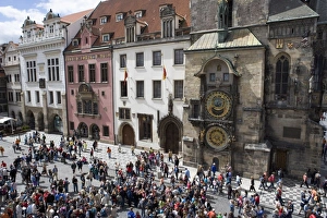 Crowds of tourists in front of Town Hall Clock, Astronomical clock, Old Town Square Crowds of tourists in front of Town Hall Clock, Astronomical clock, Old Town Square