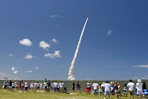 Space Shuttle Launch Prints: Crowds watch launch of Space Shuttle Discovery