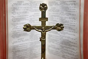 Crucifix and Bible, Saint Gervais, Haute Savoie, France, Europe Crucifix and Bible, Saint Gervais, Haute Savoie, France, Europe