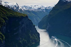 Cruise Boat on Fjord, Geiranger, Geiranger Fjord, UNESCO World Heritage Site, More og Romsdal, Norway, Scandinavia Cruise Boat on Fjord, Geiranger, Geiranger Fjord, UNESCO World Heritage Site, More og Romsdal, Norway, Scandinavia