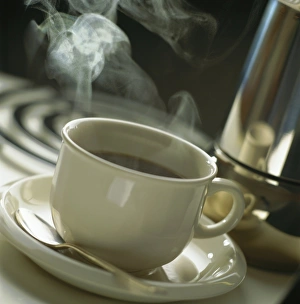 Hot Beverage Photography Prints: Cup of steaming coffee