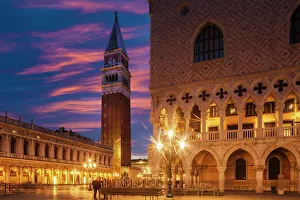 Doges Palace and Campanile after sunset, Venice, UNESCO World Heritage Site, Veneto Doges Palace and Campanile after sunset, Venice, UNESCO World Heritage Site, Veneto