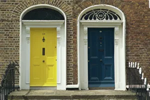 Two doorways with painted doors on Bride Street in Dublin Two doorways with painted doors on Bride Street in Dublin