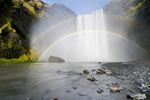 Icelandic Waterfalls And Rainbows Prints: Double rainbow over Skogar Waterfall, Skogar, Iceland, Polar Regions
