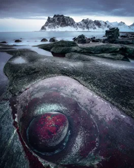 Dragons Eye, Uttakleiv Beach, Lofoten Islands, Nordland, Norway, Europe Dragons Eye, Uttakleiv Beach, Lofoten Islands, Nordland, Norway, Europe