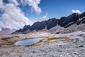 Andalusia Spain Landscape Prints: Dramatic rugged mountain range with a lake