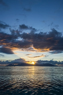 Sunset Over Water Prints: Dramatic sunset over Moorea, Papeete, Tahiti, Society Islands, French Polynesia, Pacific