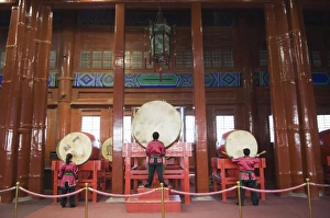 Chinese Historical Landmark Prints: Drummers inside The Drum Tower