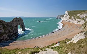 Prints of Durdle Door beach and cliffs, Dorset, England, United Kingdom, Europe Dorset Prints: Durdle Door Print - Dorset Coast, England