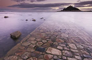 Cornwall Coastline Photography Prints: A dusk view of St. Michaels Mount, one of Cornwall