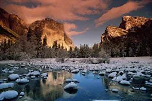 California Travel Destinations Prints: El Capitan, seen from the Merced River in winter, Yosemite National Park