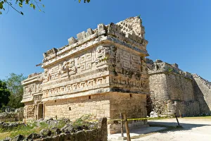 Mexico Ancient Ruins Prints: Elaborate decorated stone facade in Monjas complex
