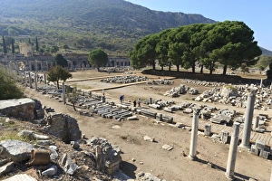 Ancient Ephesus Ruins Prints: Elevated view of the Agora, looking towards the Library of Celsus