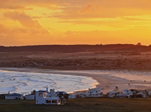 High Angle View Of Village Prints: Elevated view of the Cabo Polonio at sunset, Rocha Department, Uruguay, South America