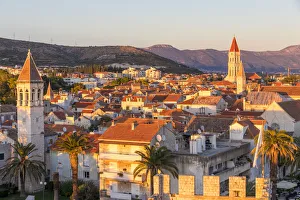 Elevated view from Kamerlengo Fortress over the old town of Trogir at sunset, UNESCO Elevated view from Kamerlengo Fortress over the old town of Trogir at sunset, UNESCO
