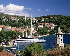 Dalmatia Croatia Tourism Prints: Elevated view of the Old Town and harbour, Cavtat, Dubrovnik Riviera, Dalmatia