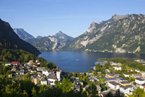 Austria Travel Destination Prints: Elevated view over picturesque Ebensee