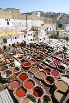 Moroccan Leather Industry Prints: Elevated view over vats of dye