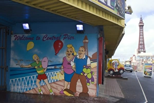 Europe Travel Destinations Map Prints: Entry to the Central Pier with Blackpool Tower in the background, Blackpool