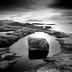 United Kingdom Coastal Scenes Prints: Erratic in tidal pool on isle of Taransay, looking towards Toe Head on South Harris