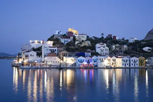 Evening, buildings at Harbour Entrance, Kastellorizo (Megisti) Island, Dodecanese Group Evening, buildings at Harbour Entrance, Kastellorizo (Megisti) Island, Dodecanese Group