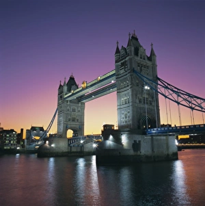London Iconic Bridges Prints: Evening, Tower Bridge and River Thames, London, England, UK, Europe