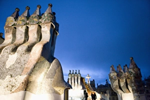 Catalonia Travel Images Prints: Evening view of chimneys and rooftop