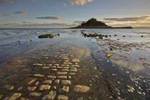 Cornwall Coastline Photography Prints: An evening view of St. Michaels Mount, one of Cornwalls most iconic landmarks