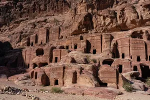 Ancient Rock Formations Prints: Exploring ancient carved structures in Petra