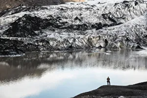Prints of Exploring Solheimajokull Glacier, South Iceland (Sudurland), Iceland, Polar Regions Iceland Prints: Solheimajokull Glacier Print