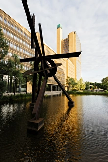 Colourful Building Exterior Shots Prints: Exterior of Daimler complex at sunset, Potsdamer Platz, Berlin, Germany, Europe