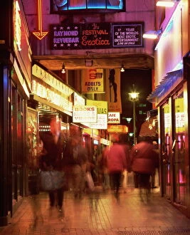 Images Dated 26th January 2000: Exterior of sex shops and signs in red light area at night, Soho, London