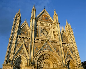 Umbria Italy Architecture Prints: Facade of the cathedral in evening light