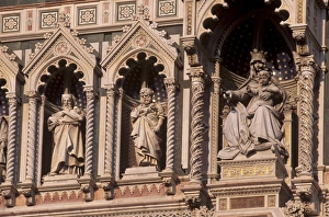 Florence Landmarks Prints: Detail of the facade of polychrome marble of the Duomo