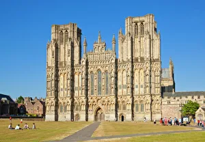 Prints of Front facade of Wells Cathedral, Wells, Somerset, England, United Kingdom, Europe Somerset Prints: Front Facade of Wells Cathedral Print, Somerset, England