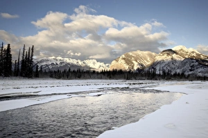 UNESCO World Heritage Sites In Canada Prints: Fiddle River and Bosche Range in winter, Jasper National Park, UNESCO World Heritage Site