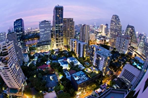Fisheye view of Bangkok at night from Rembrandt Hotel and Towers, Sukhumvit 18, Bangkok, Thailand, Southeast Asia, Asia Fisheye view of Bangkok at night from Rembrandt Hotel and Towers, Sukhumvit 18, Bangkok, Thailand, Southeast Asia, Asia