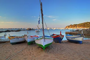 Fishing boats at dawn, Calella de Palafrugell, Costa Brava, Catalonia, Spain, Mediterranean, Europe Fishing boats at dawn, Calella de Palafrugell, Costa Brava, Catalonia, Spain, Mediterranean, Europe