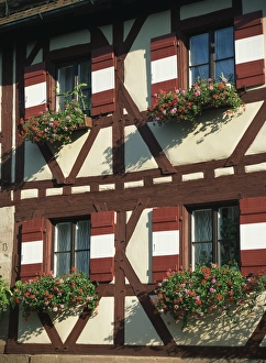 Kaiserburg Nuremberg Prints: Flower baskets on half-timbered wall