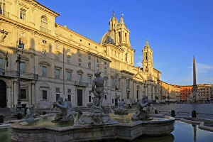Fontana del Nettuno and Fontana dei Quattro Fiumi in Piazza Navona, Rome, Lazio, Italy Fontana del Nettuno and Fontana dei Quattro Fiumi in Piazza Navona, Rome, Lazio, Italy